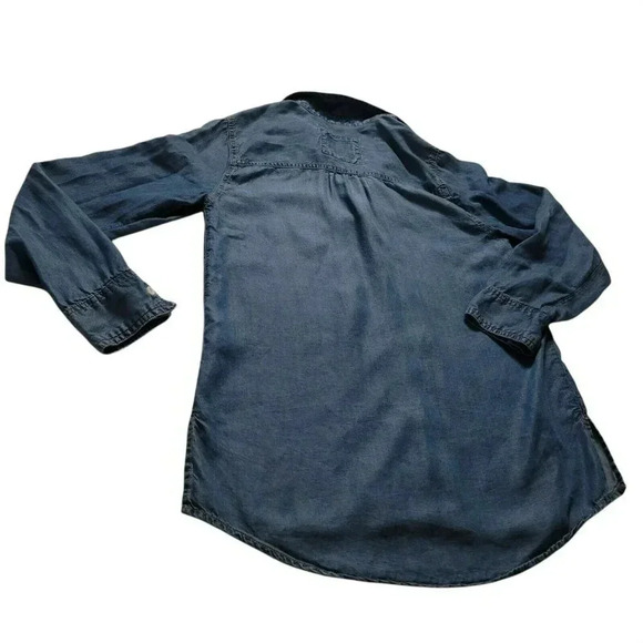 Justice Girls Top Denim Button Down Long Sleeve Shirt Rhinestone Sparkle Blue 14 - Picture 6 of 10